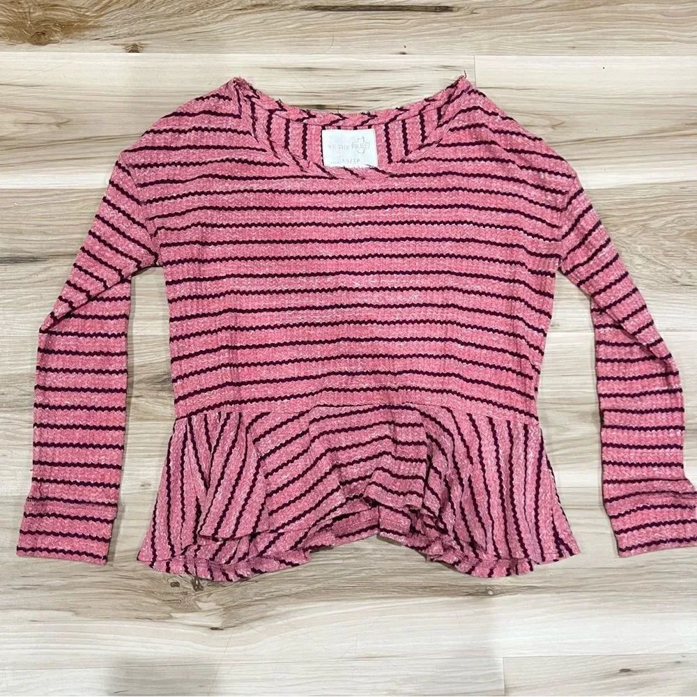 Free People We the Free Striped Ruffle Long Sleeve Shirt Women’s XS